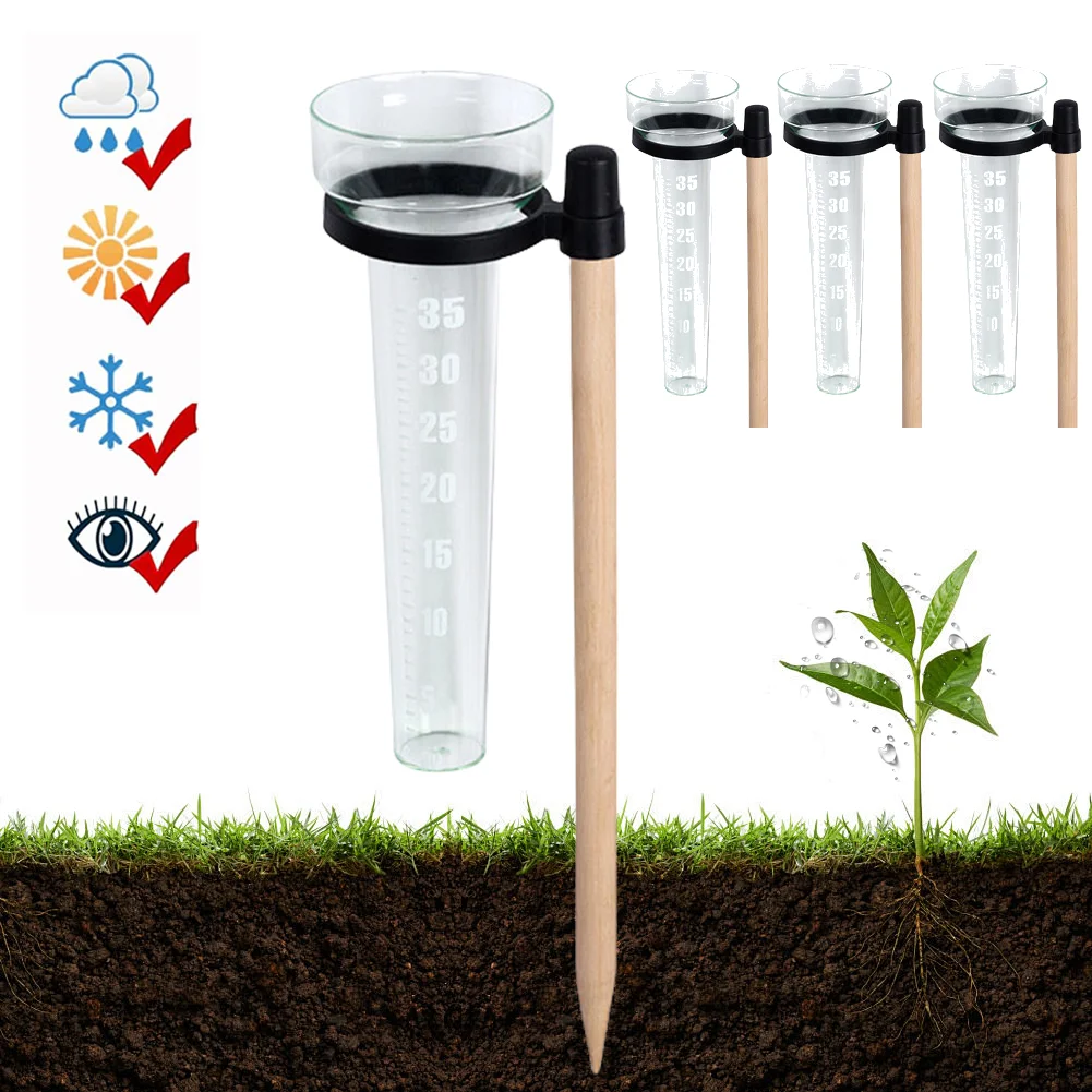 Polystyrene Rain Gauge Up To 35mm Plastic Rain Gauge with Stand Garden Outdoor Yard Rainfall Measurement for Garden Yard