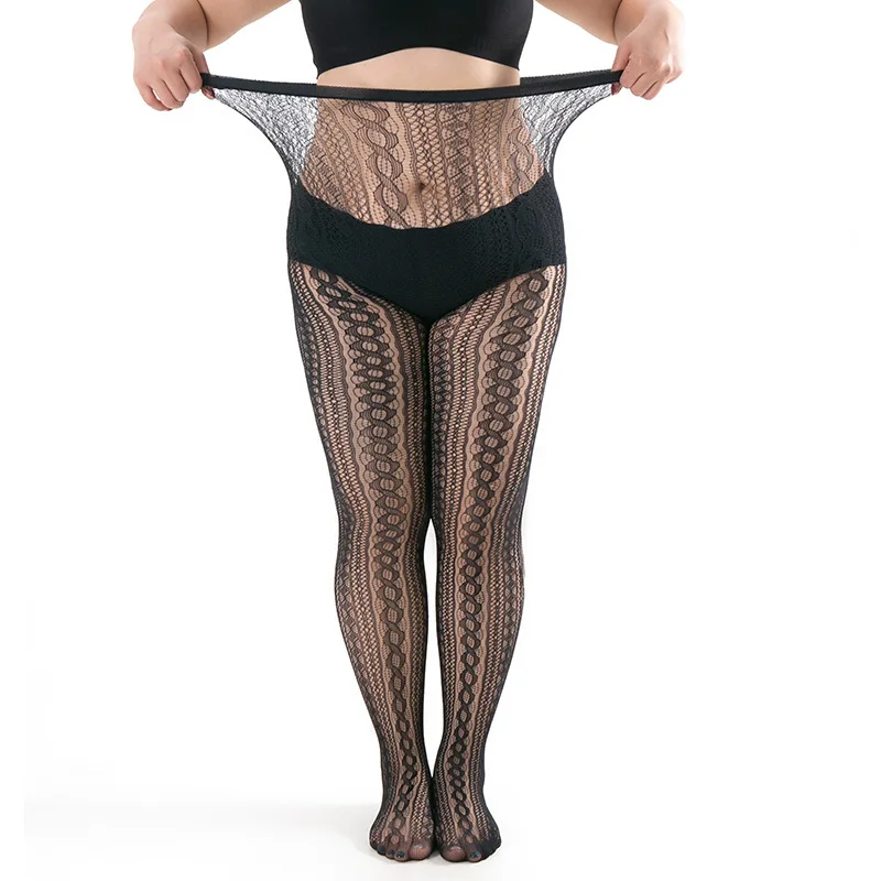 Plus Size Strumpfhosen mit hoher Taille, ultradünner Nylongitterstrumpf, hochwertiges Design für Damen