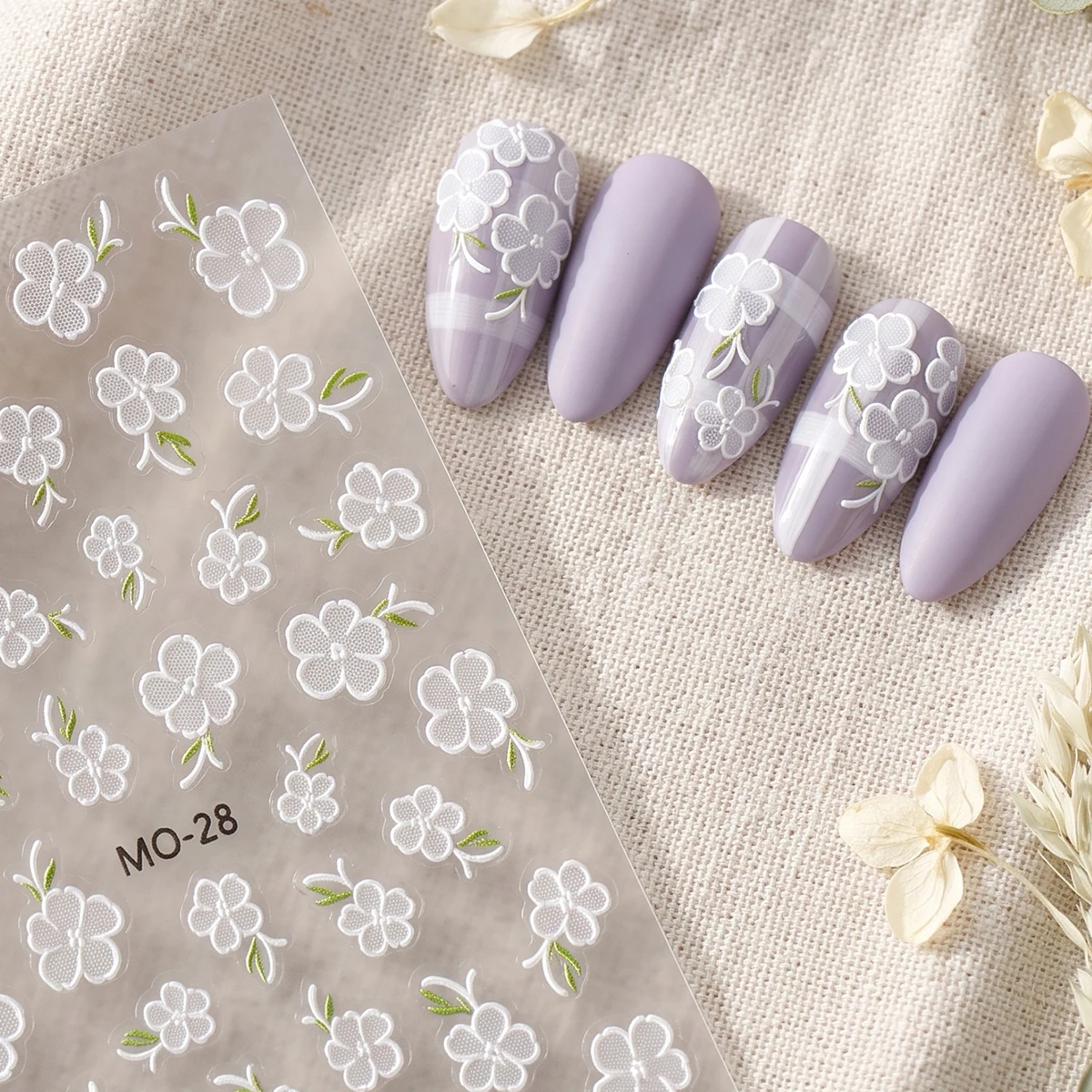 1-2pcs White Semi Transparent Flowers 3D Nail Art Stickers French Style Floral Nail Decals DIY Manicure Decorations Sliders