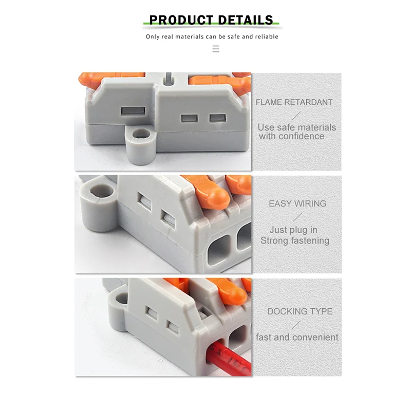 Mini Quick Compact Conductor With Fixing Hole Splitter Splicing Wire Connector Push-in Cable Clamp Terminal Block 2/3/4/5 Port