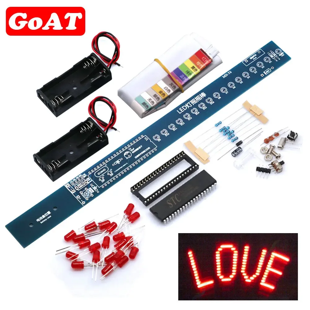 16 Bits POV LED Stick Light Rocker Diy Kit Shaking STC89C52 51 Microcontroller Electronic Solder Kits Blue/Red Display