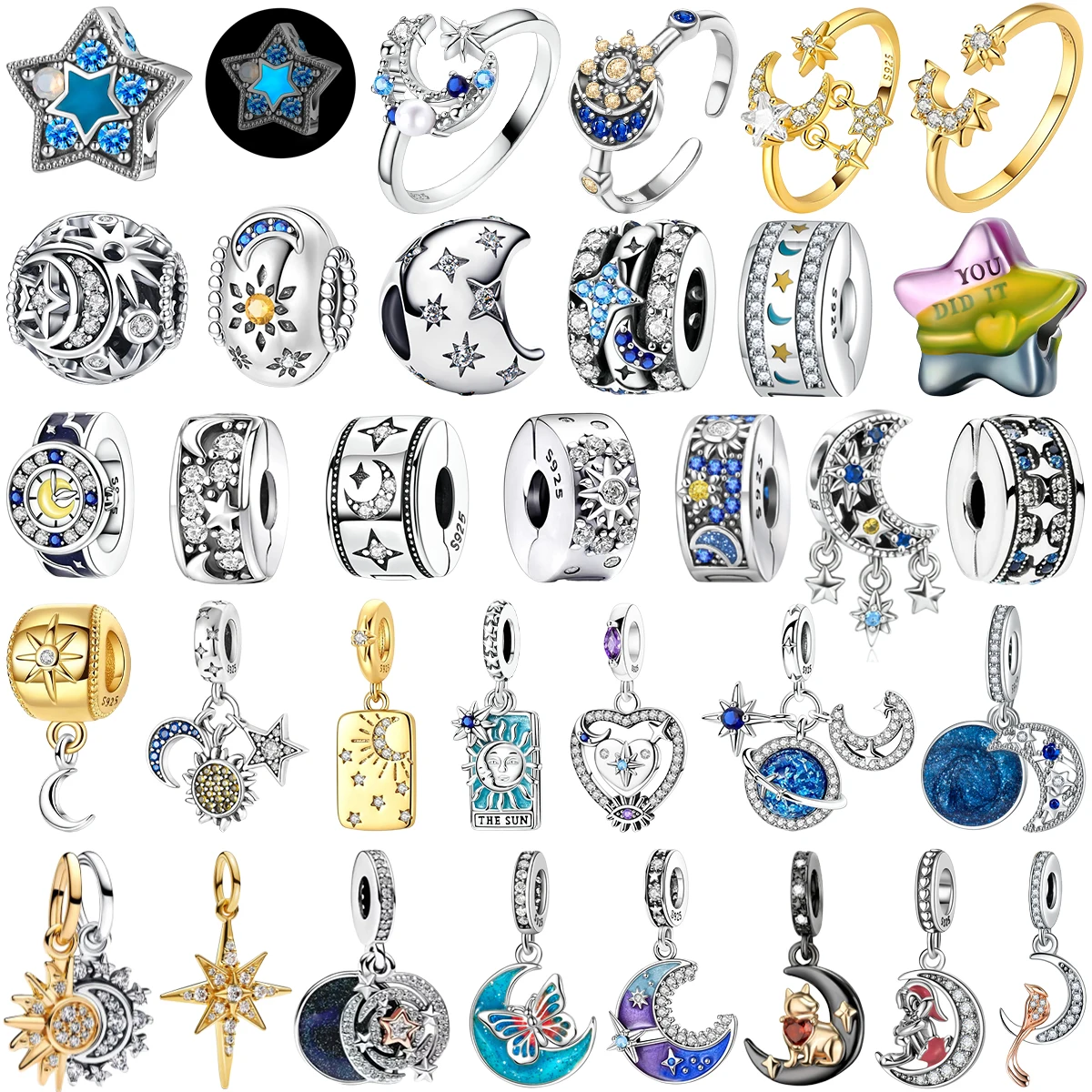 

Сверкающее серебро 925 пробы, серия Солнце, Луна, Звезда, подвеска из бисера, подходит для оригинального браслета, женское ожерелье, ювелирные изделия своими руками, подарок