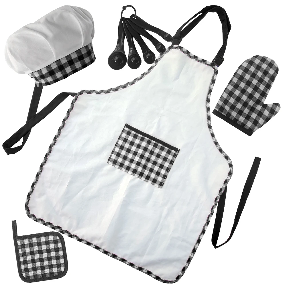 

1 set Children's Baking Set Kids Cooking Apron Black White Mini Kitchen Tools Pretend Play Chef Costume Toddler Educational