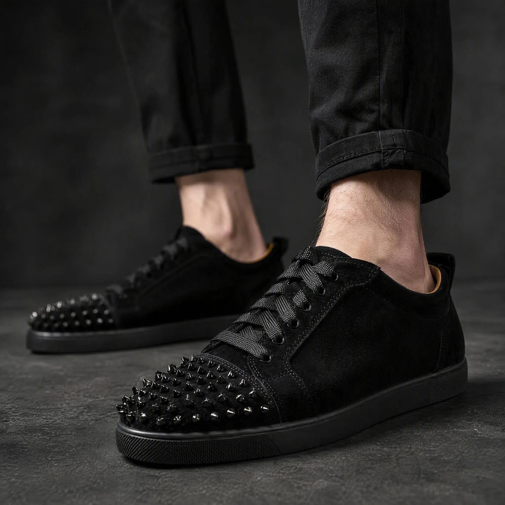 Men's Studded Genuine Leather Sneakers | Round Toe Lace-Up Flat Comfortable Spring Casual Fashion Shoes
