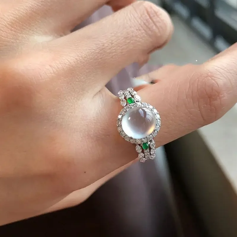 High quality natural Ice seed chalcedony rings for women Gentle style sparkling engagement rings crystal luxury wedding jewelry