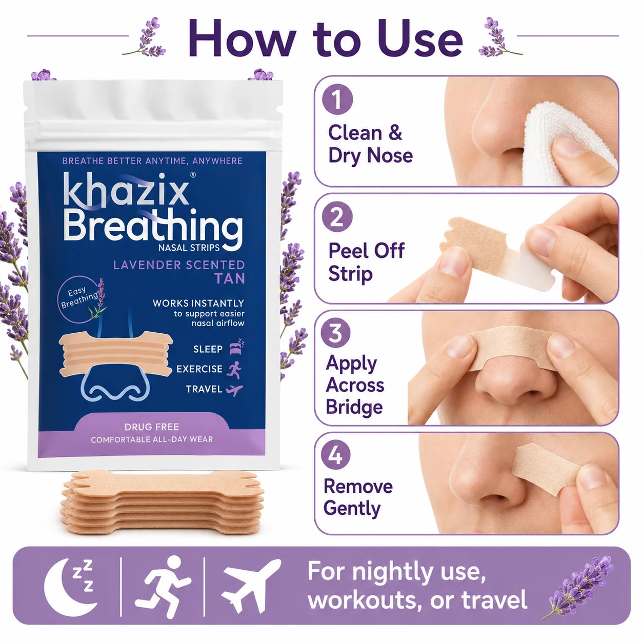 30PCS Menthol Nasal Strips for Easier Breathing, Comfortable Nose Strips for Sleep Exercise Travel Daily Use image 5