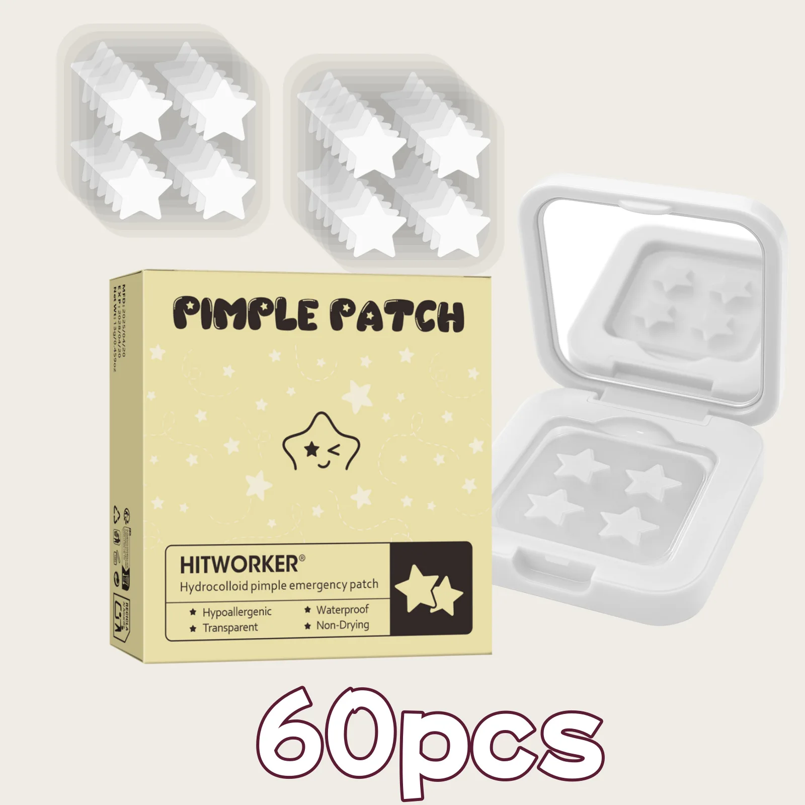 60PCS/Set Colorful star decoration stickers - water-based gel acne cover stickers with makeup mirror Beauty Acne Patch