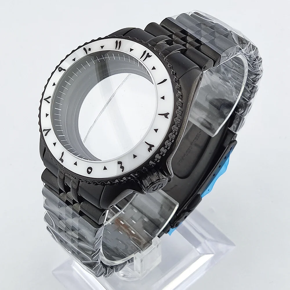 41 مللي متر حافظة NH35 حافظة سوداء SKX007 حافظة من زجاج الياقوت مقاومة للماء مناسبة لعلبة 28.5 مللي متر حافظة ساعة رجالية فاخرة