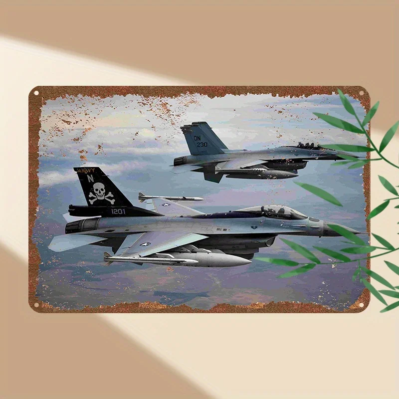 Vintage Metal Tin Sign (ches) - F16/F18 Fighter Jets in Flight, Retro Wall Art for Home, Bar, Cafe, Garage Decor, Holiday Gift,