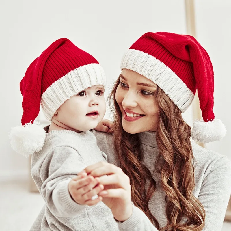 2025 cappello di natale lavorato a maglia carino pompon adulto bambino morbido berretto babbo natale festa di capodanno regali per bambini Navidad Natal Noel decorazione