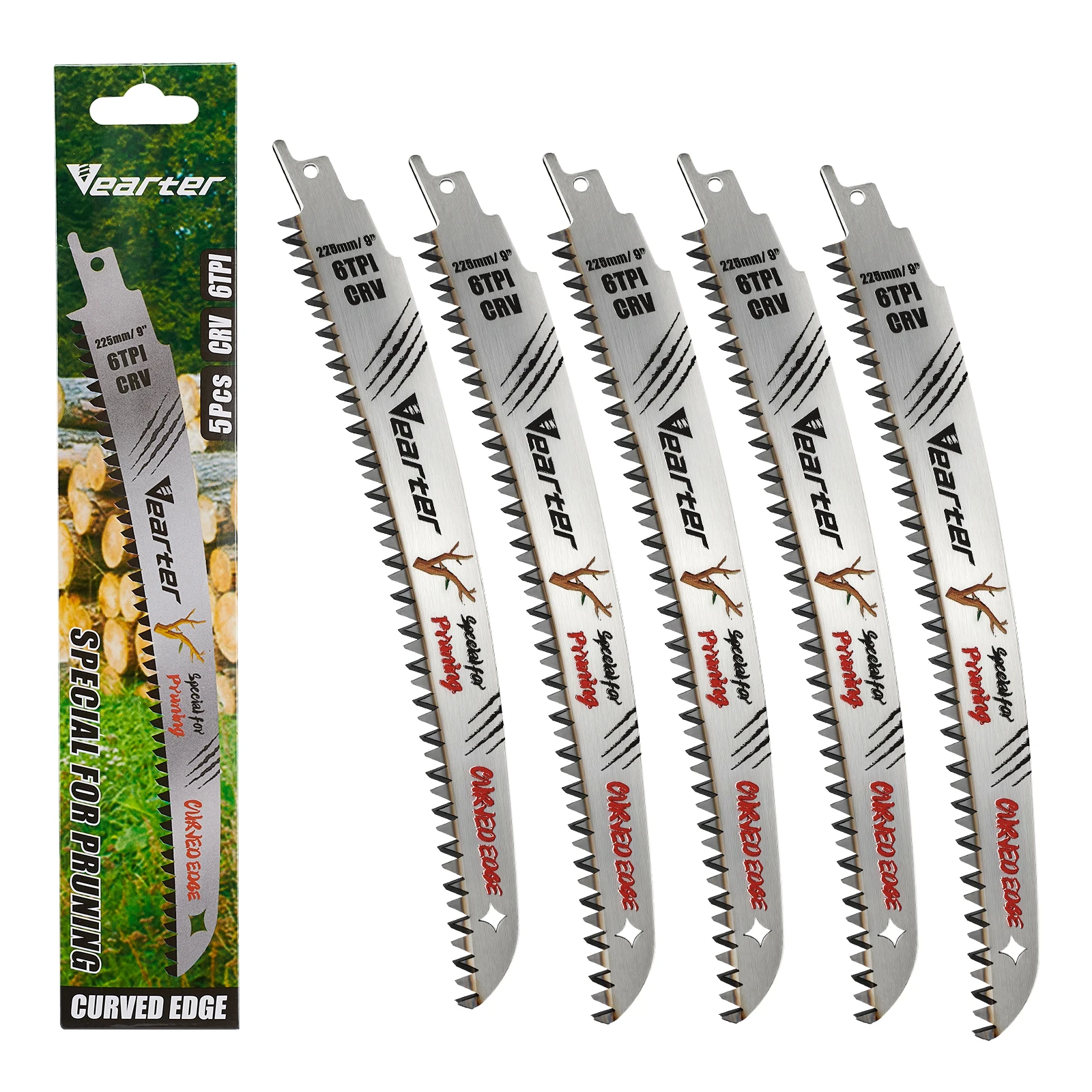 

9-дюймовые полотна для сабельных пил, 5 шт., полотна для обрезки древесины с японскими зубьями 6TPI с изогнутым краем для обрезки деревьев