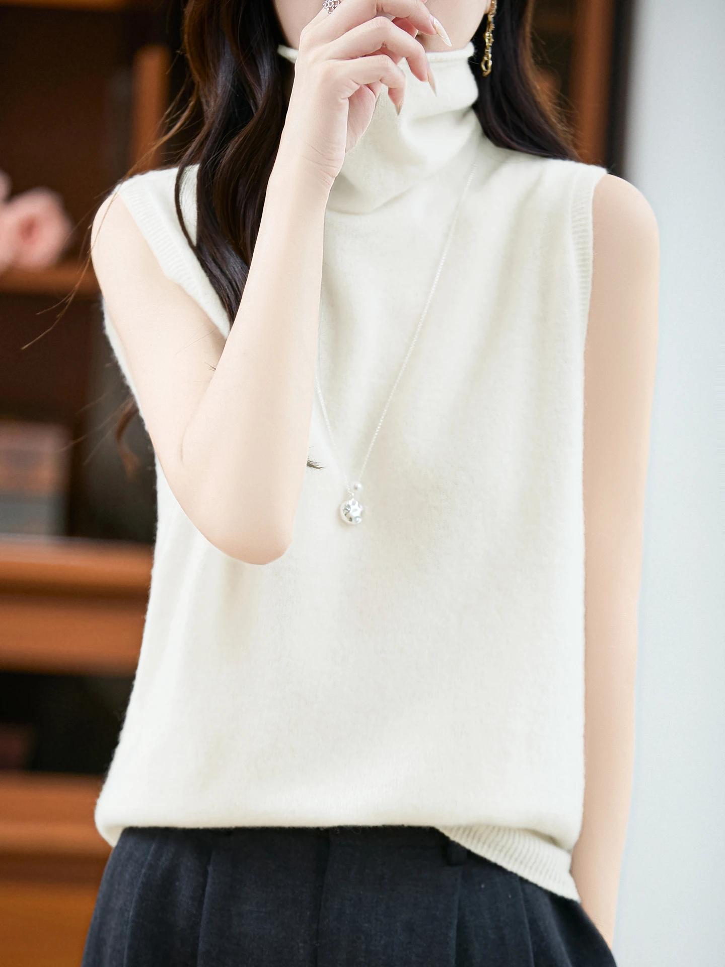 

Новая мода осень-зима женский свитер жилет элегантный женский 100% мериносовая шерсть вязаный пуловер водолазка без рукавов одежда топы