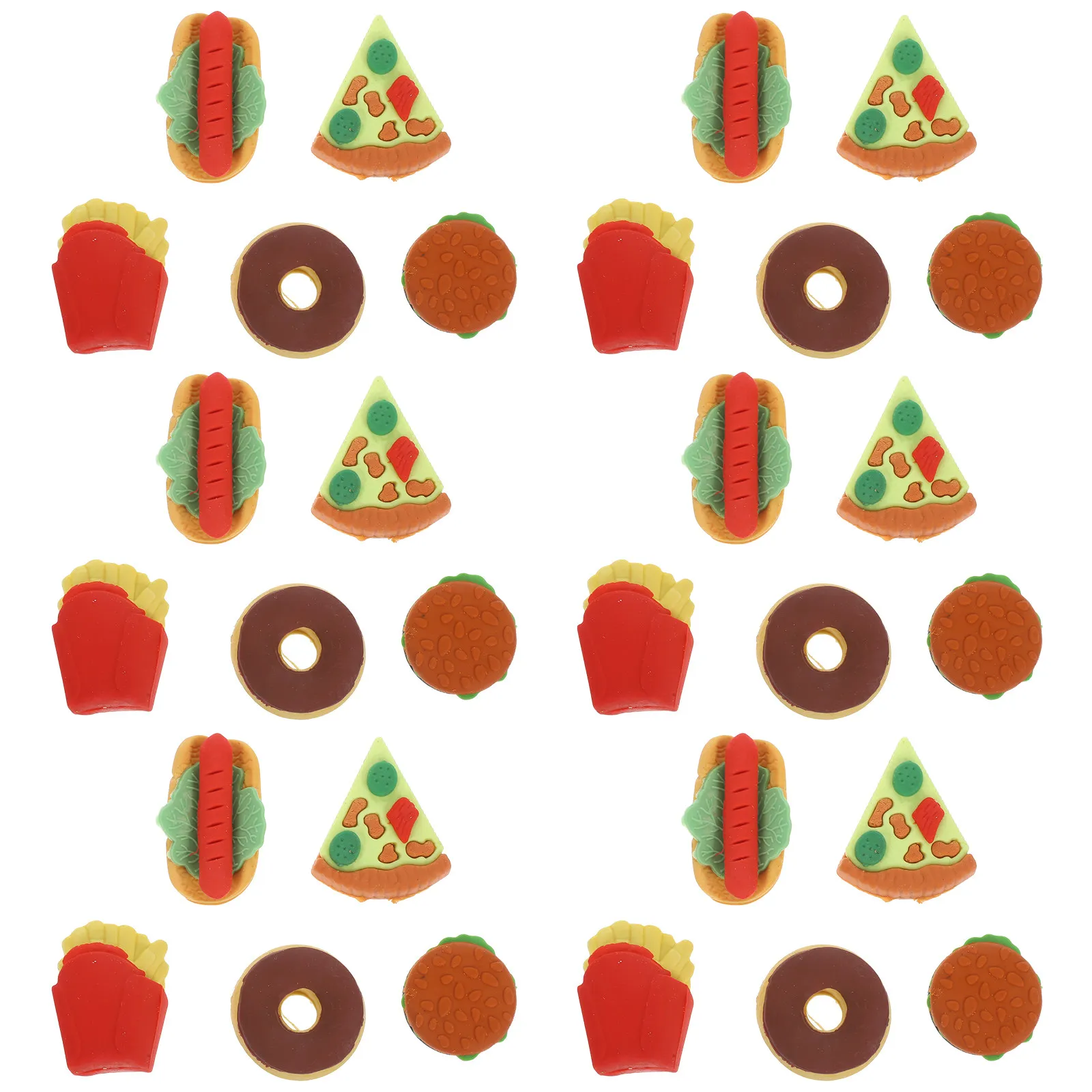 50Pcs Mini Food Shape Erasers Burger Hot Dog Fries Set Tpr Soft Erasing Fun Stationery for Students Creative Learning and