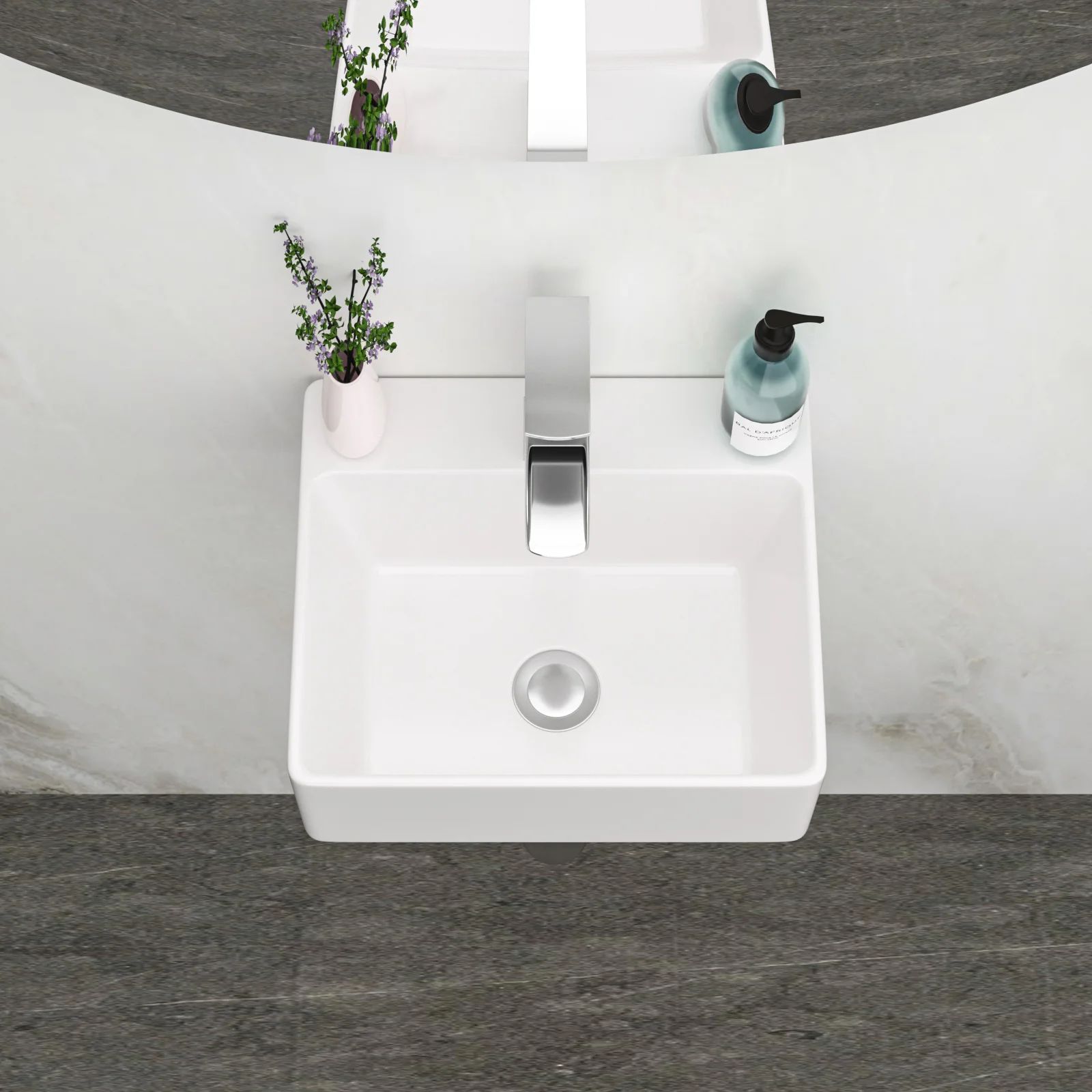 13.6x11.6” White Ceramic Rectangular Wall Mount Bathroom Sink with Single Faucet Hole ( Faucet and Sink Undermount Not Included)