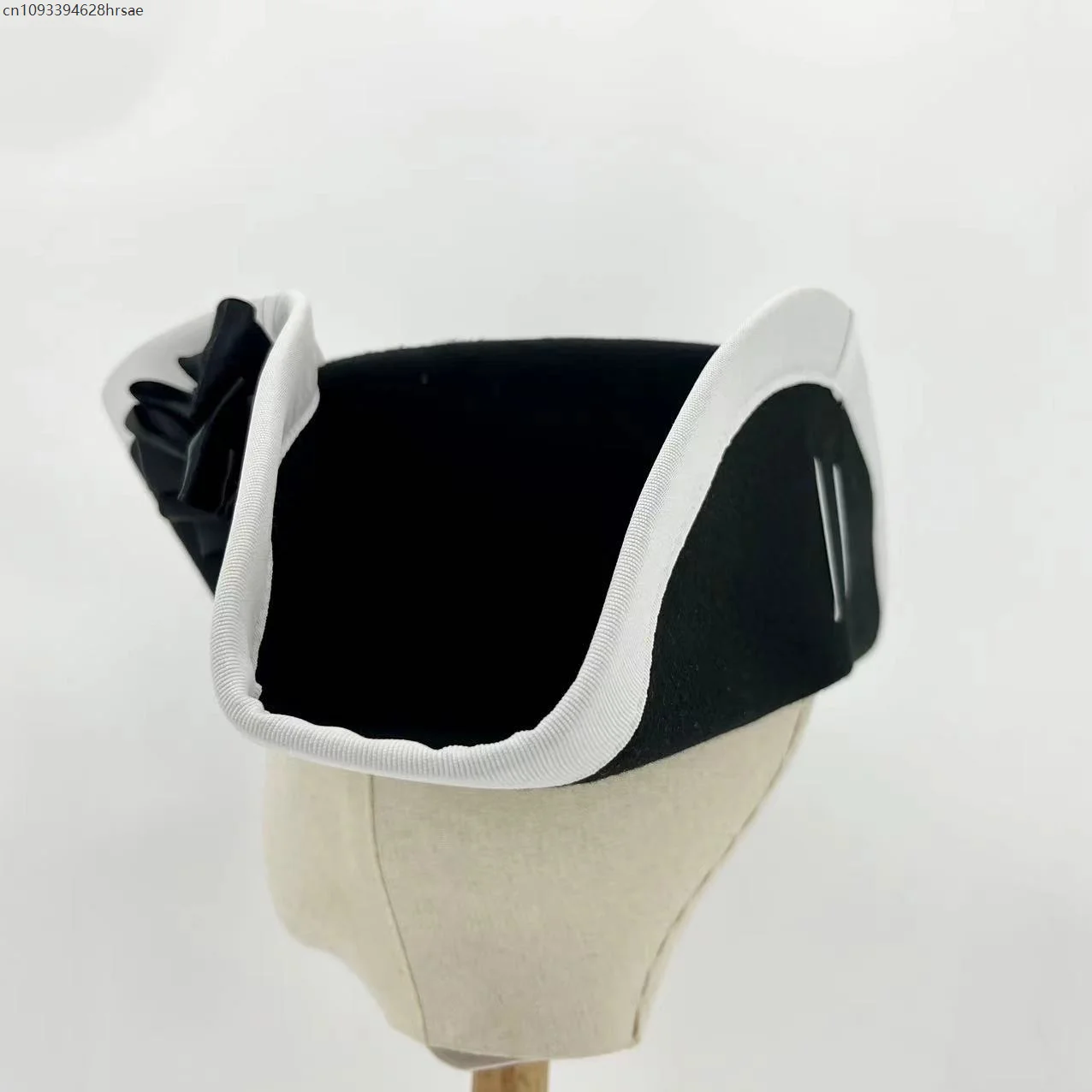 AP1 หมวกทริคอร์นอังกฤษศตวรรษที่ 18 หมวกสีดำวินเทจผู้ใหญ่อุปกรณ์ประกอบฉากอุปกรณ์เสริมขนาดหัว 56 ซม. ถึง 58 ซม.