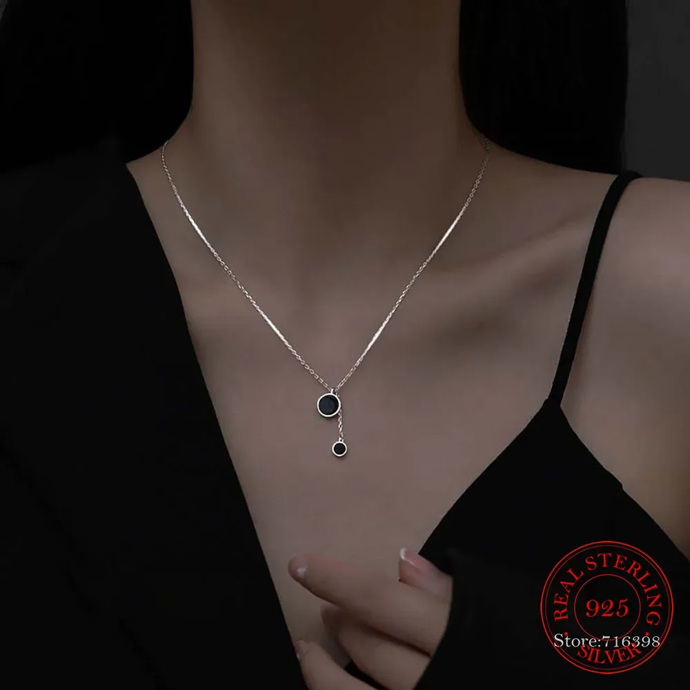 

Original 925 Sterling Silver Necklace Pendant Sexy Clavicle Chain Black Charm Pendants For Women Jewelry Kolye Colar de Prata