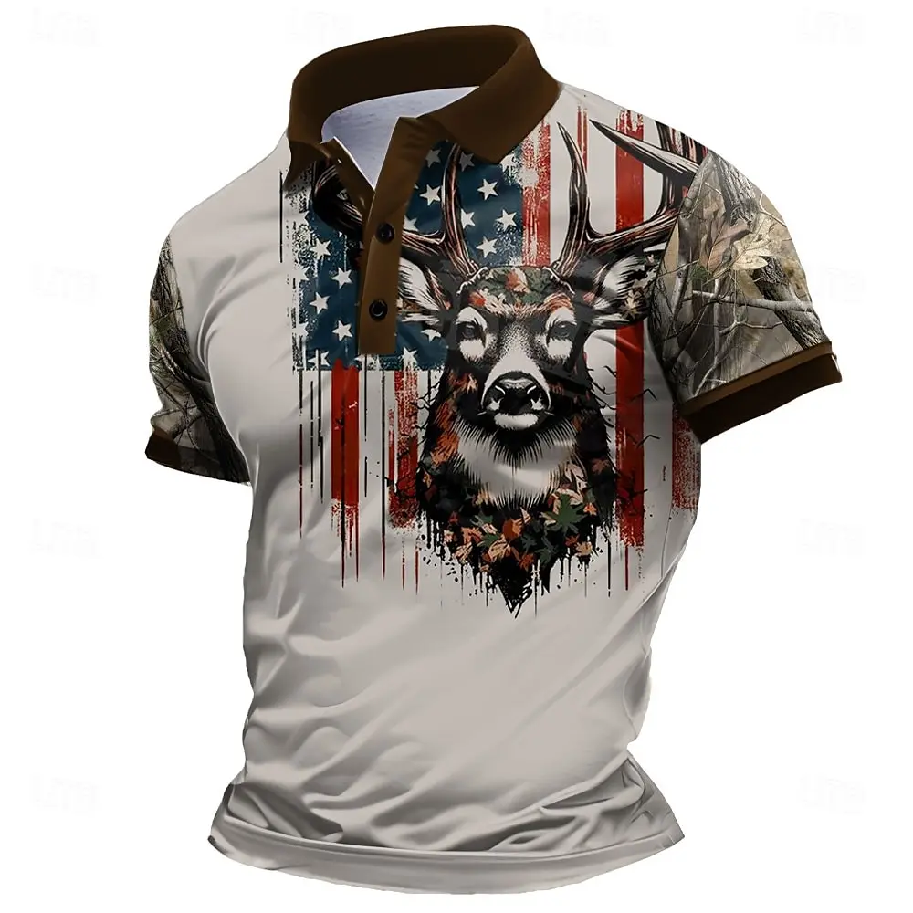 3D Milu Deer Grafik Bedrucktes Y2k Kurzarm-Sweatshirt Modisches Polohemd Lockeres Herren-Oberteil Lässiger Pullover Vintage Herrenkleidung – Detail 6