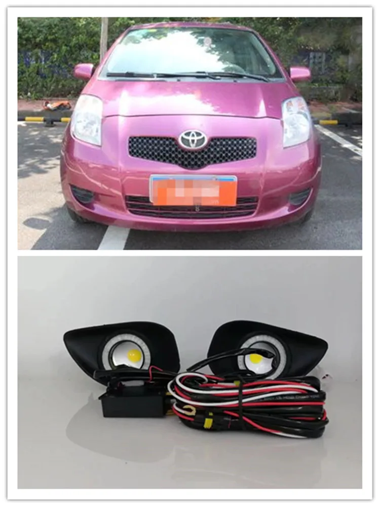 LED Fog Lights Assembly For Toyota Yaris Vios Belta  2006 2007 2008  Front Bumper Fog lamp Replacement Angel Eye daylight Kit