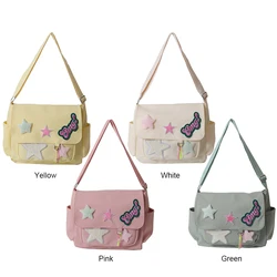 Women Cute Messenger Bag Large Capacity Canvas Lovely Shoulder Bag Star Letter Applique Candy Color Leisure Travel Outdoor Bag