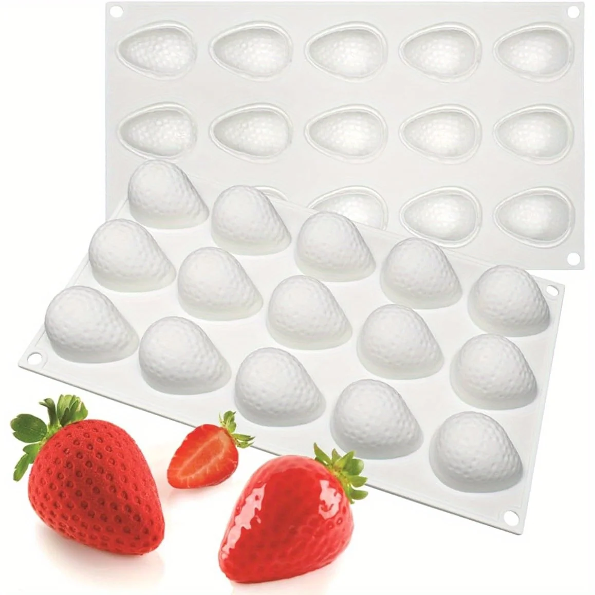 Molde de Silicona 3D de 15 Cavidades con Forma de Fresa para Gomitas, Chocolates y Dulces - Bandeja Antiadherente de Fácil Desmolde