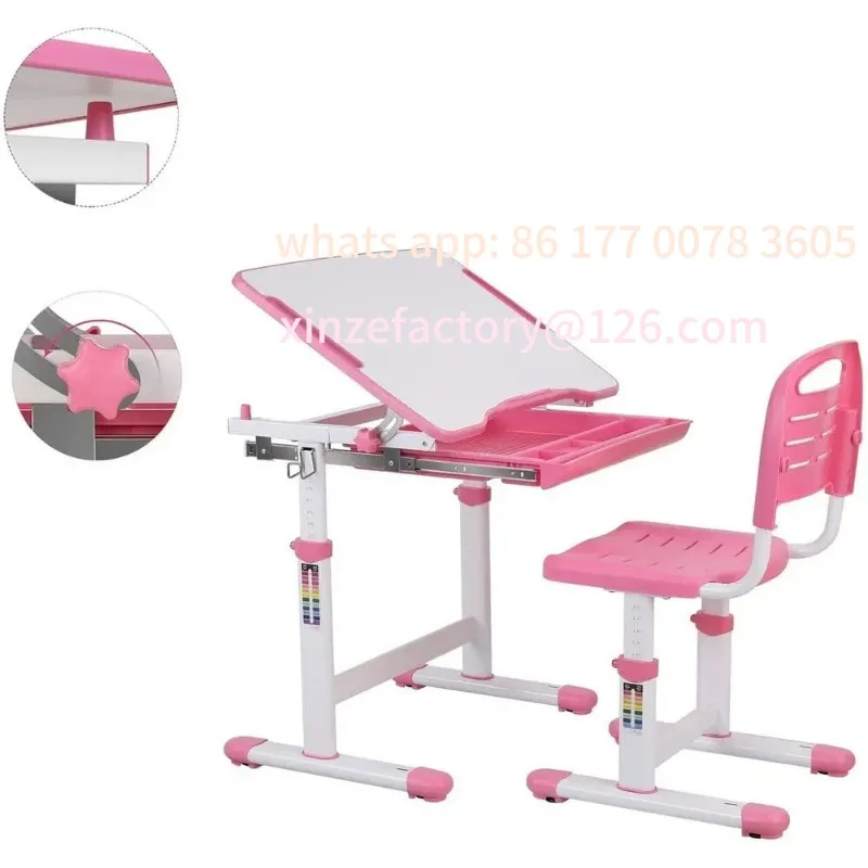 

Customizable Children's Desk with Chair Drawer and Reading Stand Children Pink for Kids Study Table And Chair
