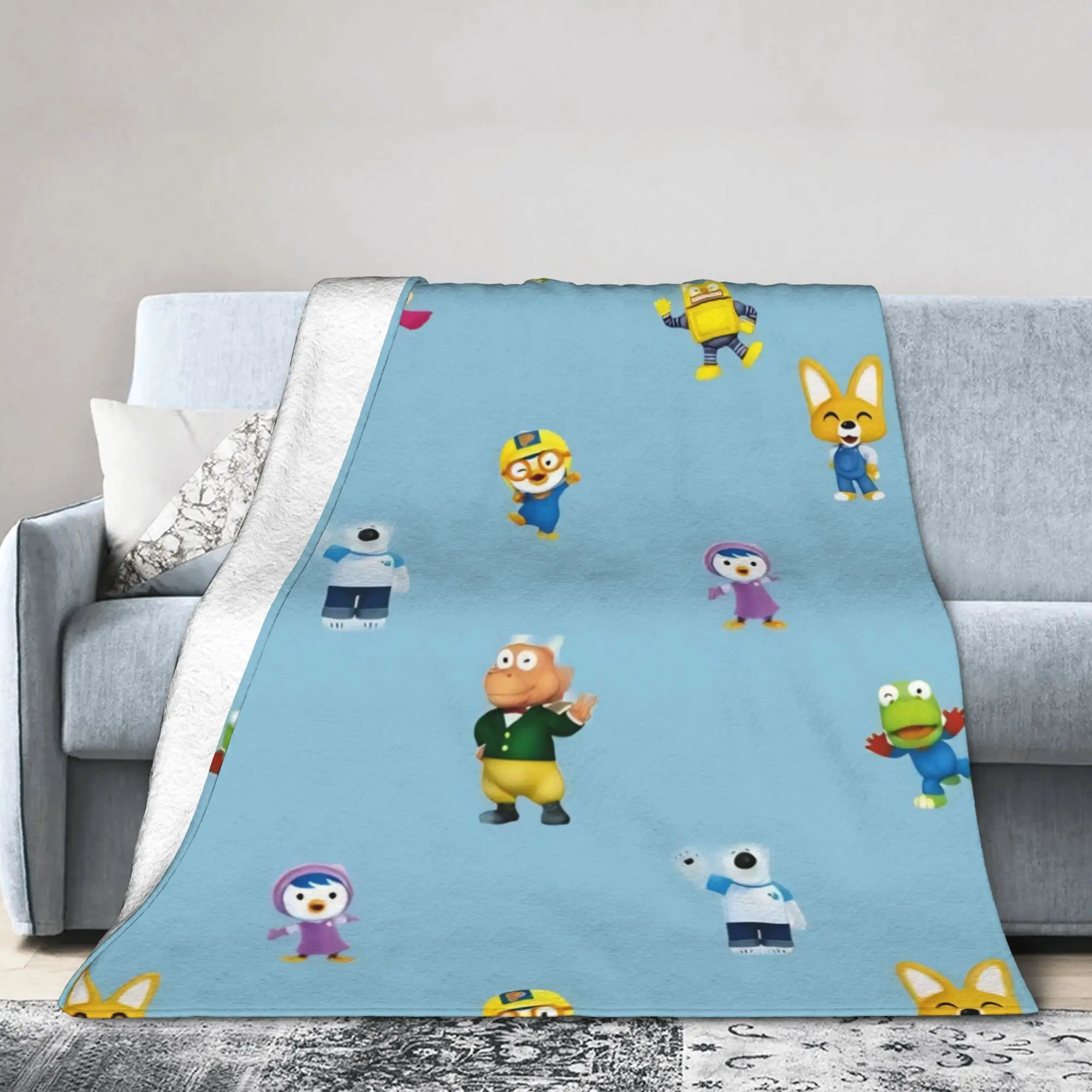 Cartoon Pororos Blanket Plush Throw Blanket Summer Air Conditioning Portable Lightweight Bedsprea,