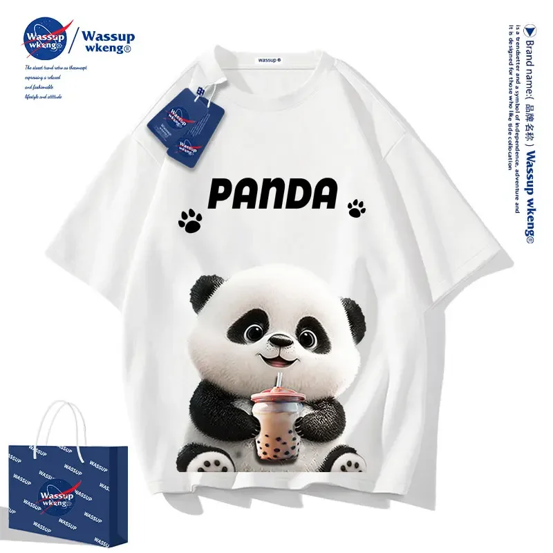 Men\'s Panda Print Short Sleeve T-Shirt Oversized Cotton Loose Top Summer Fashion Brand 2024 Men Clothing  Graphic T Shirts