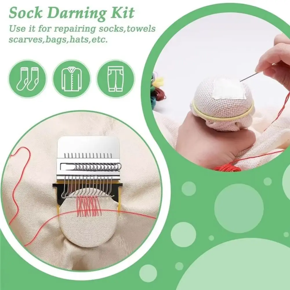 

DIY Crafts Sock Darning Kit Egg/Mushroom Shaped Portable Darning Egg for Socks Wooden Base 50 Color Threads Weaving Loom Kit