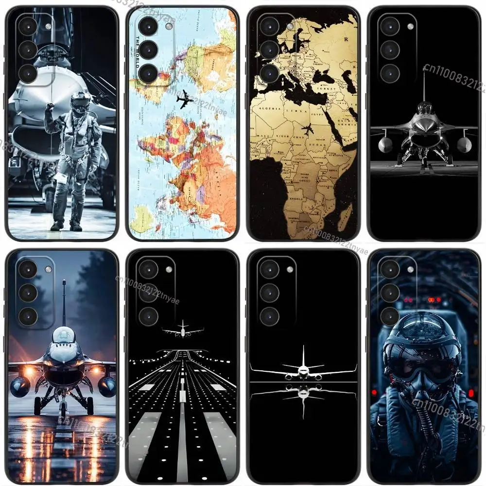 Premium Airplane Pattern Phone Case For Samsung Galaxy A20,21s,22,31,32,52,53,72,73,80,91 Soft Liquid Silicone Black Cover