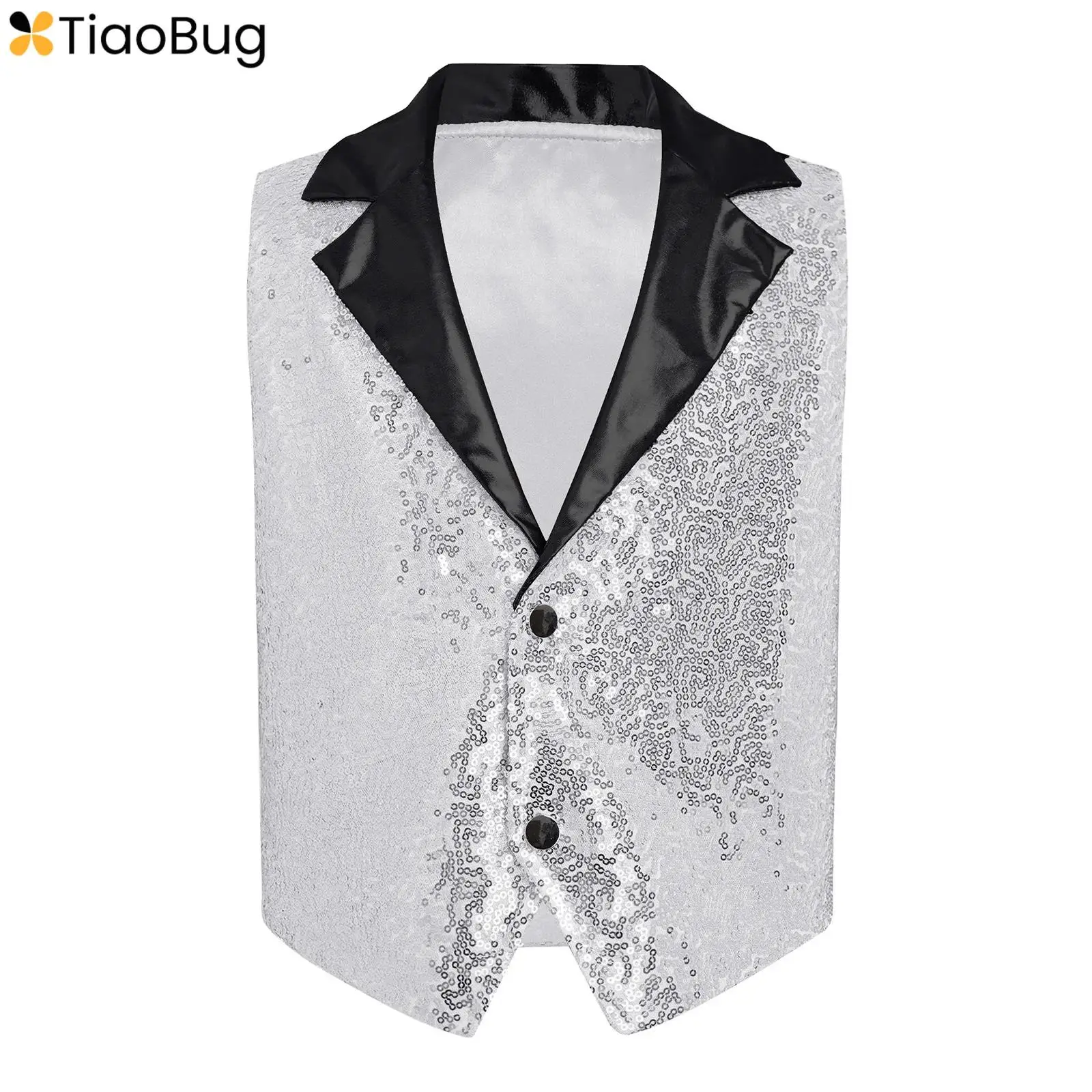 

Boys Girls Latin Jazz Hip Hop Dance Vest Waistcoat Shiny Sequins Disco Carnival Party Fancy Dress Up Choir Performance Costumes