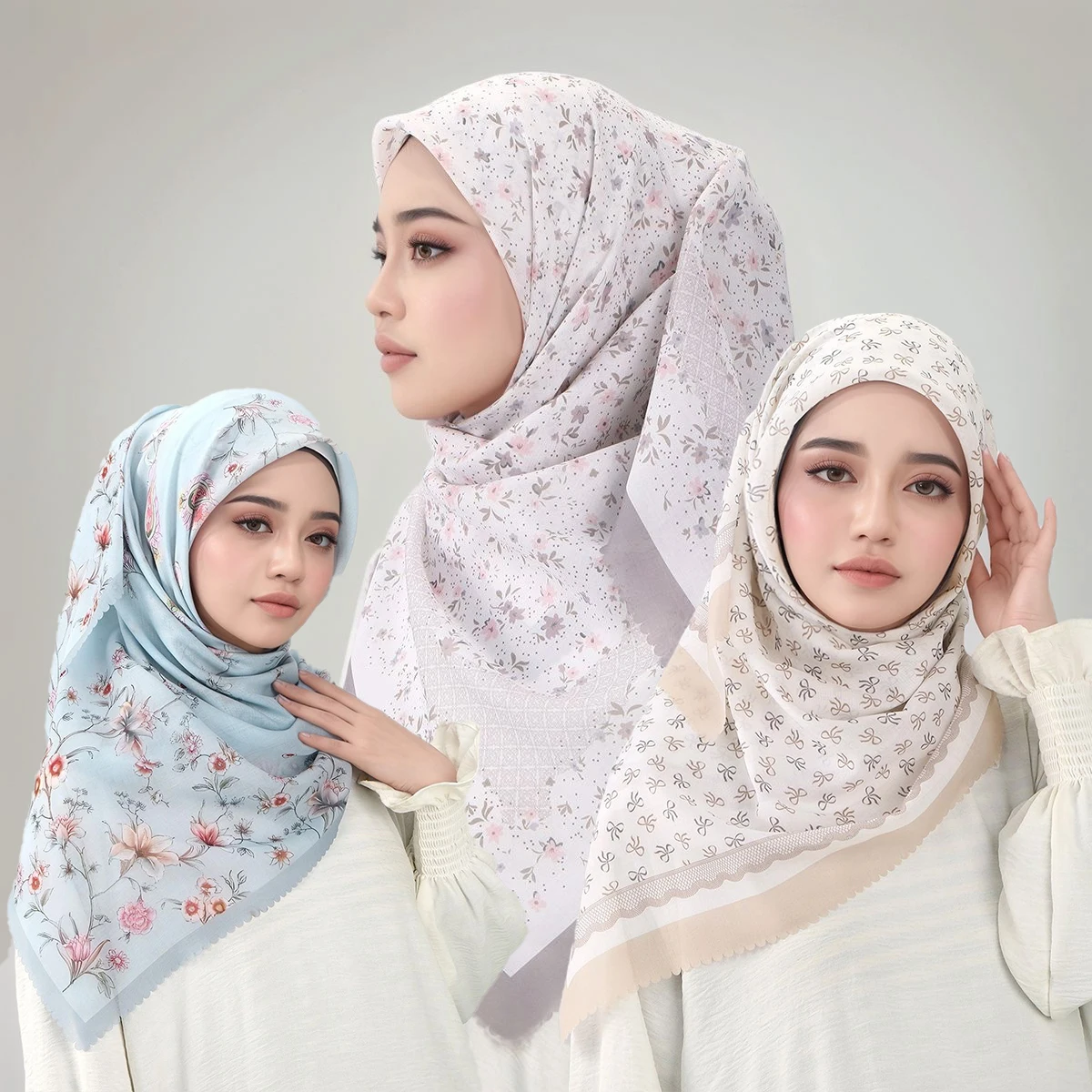 الأزهار المطبوعة موجة فسكوزي وشاح مربع الحجاب مسلم القطن الحجاب المرأة موضة ماليزيا منديل Foulard 110*110 سنتيمتر