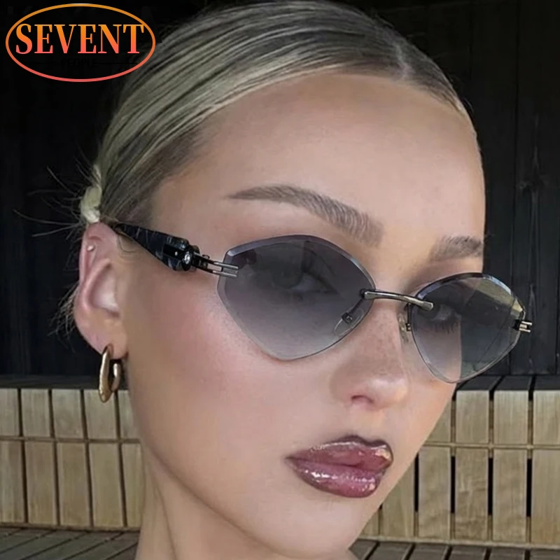 

Small Frame Rimless Hexagon Punk Sunglasses Women 2026 Luxury Brand Retro Polygon Photochromic Sun Glasses Lady Fashion Shades
