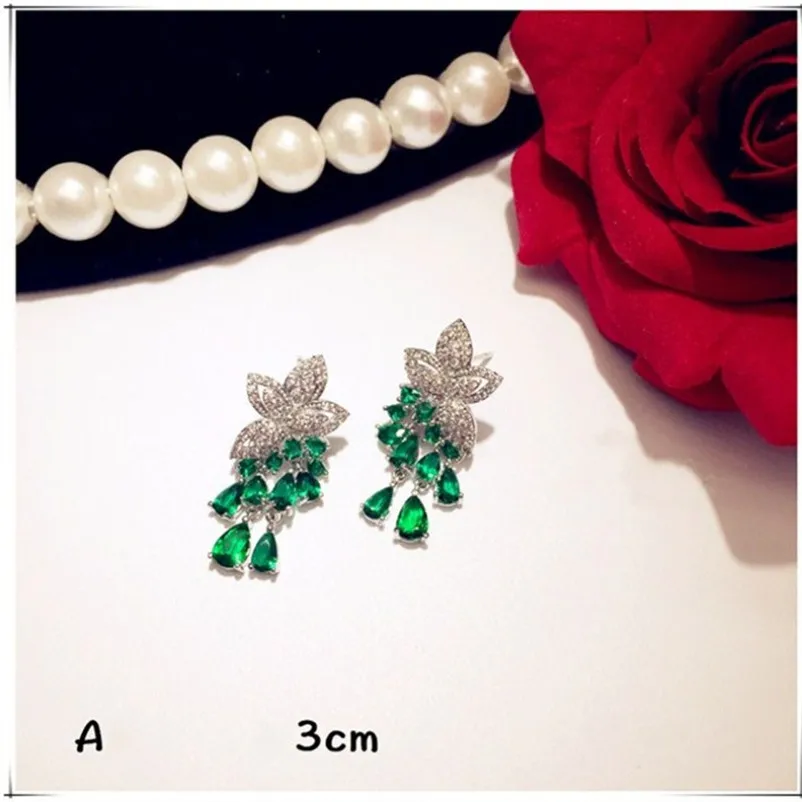 925 Sterling Drop Earrings For Women Artificial Emerald Vintage Fine Jewelry Cubic Zirconia Green Stone Luxury Eardrop Brincos