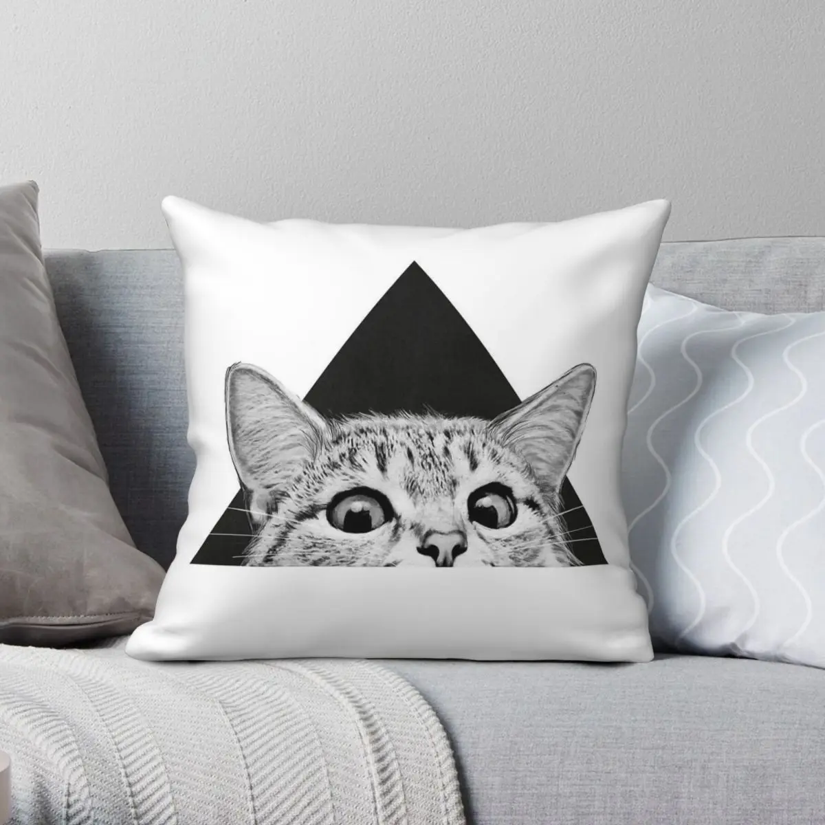 Cat Peekaboo You Asleep Yet Pillowcase Polyester Linen Velvet Creative Zip Decorative Pillow Case Bed Cushion Cover 45x45
