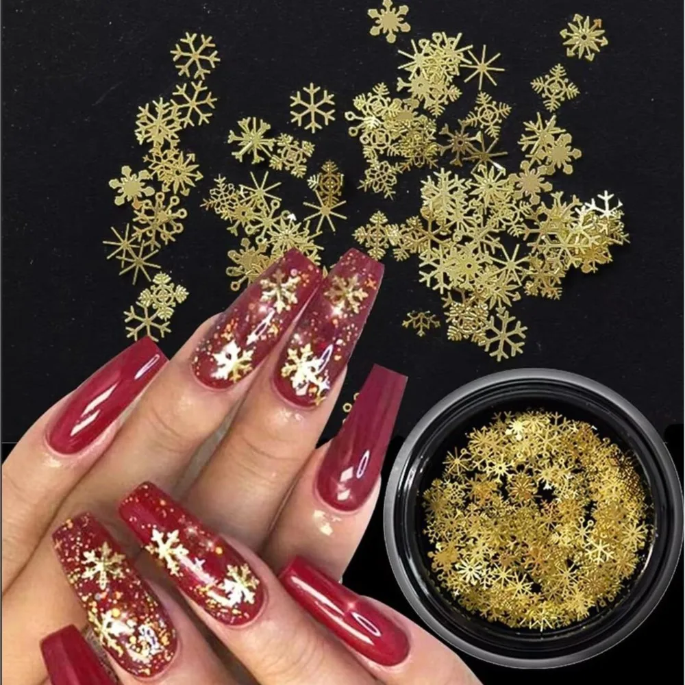1 doos 3D Kerst Sneeuwvlokken Nail Charms Goud Wit Hollow-Out Sneeuwvlokken Pailletten Winter Xmas Sneeuwvlokken Manicure Accessoires