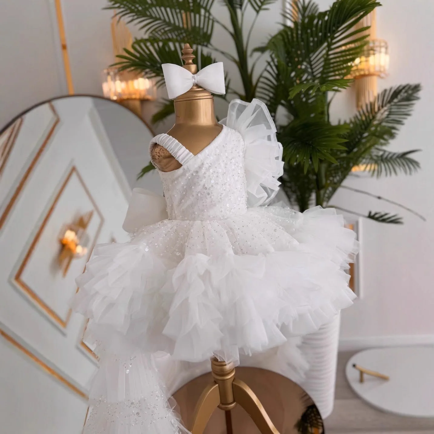 Elegant Luxury Girls Princess Dress High-end Tulle Lace Formal Gown Children Wedding Flower Girl Birthday Party Prom Dress