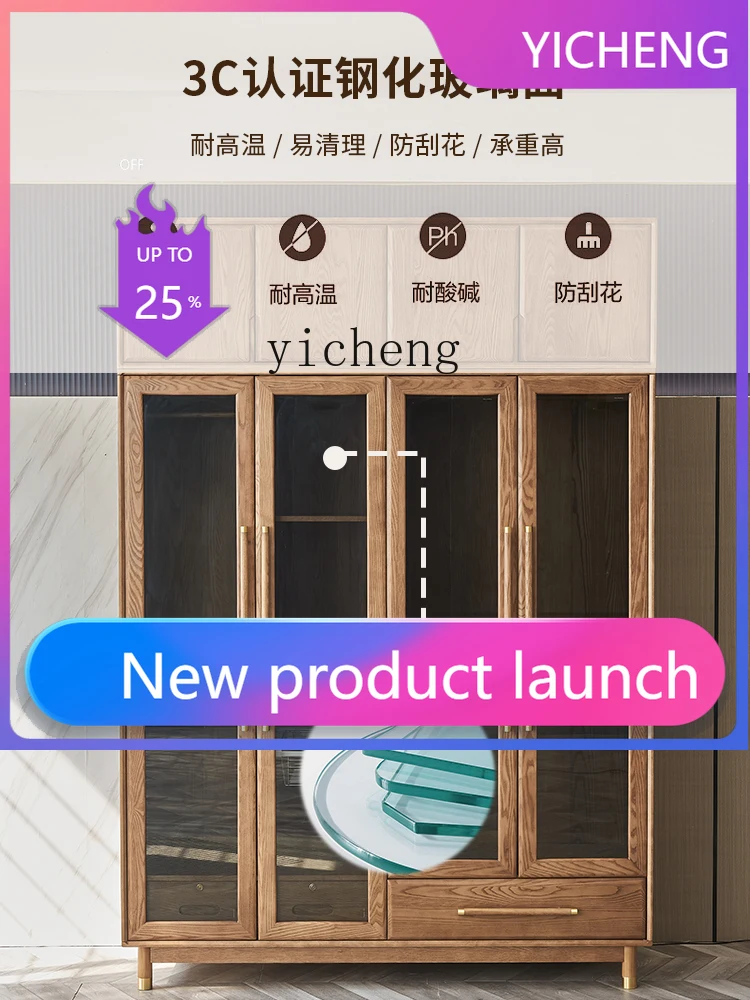 

LYY Solid Wood Glass Door Wardrobe Modern Simple Home Bedroom Cloakroom Flat Door Storage Cabinet