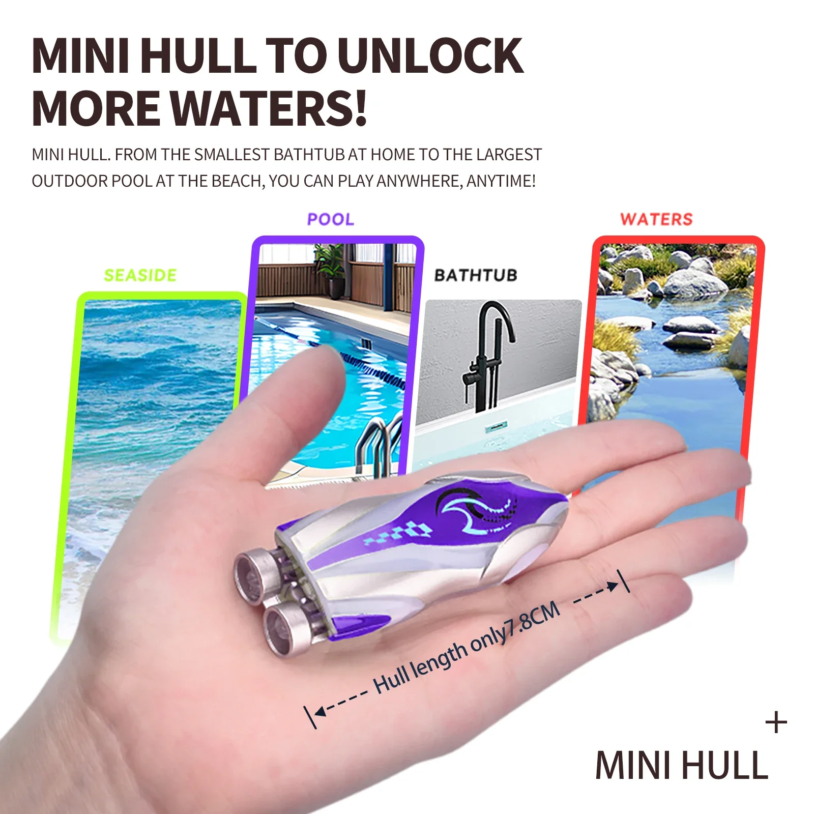 Mini Bote RC de 4 Canales con Control Remoto, Barco Acrobático con Luz, Juguete Acuático Giratorio para Baño y Piscina, Lancha Rápida Radiocontrolada, Regalo para Niños
