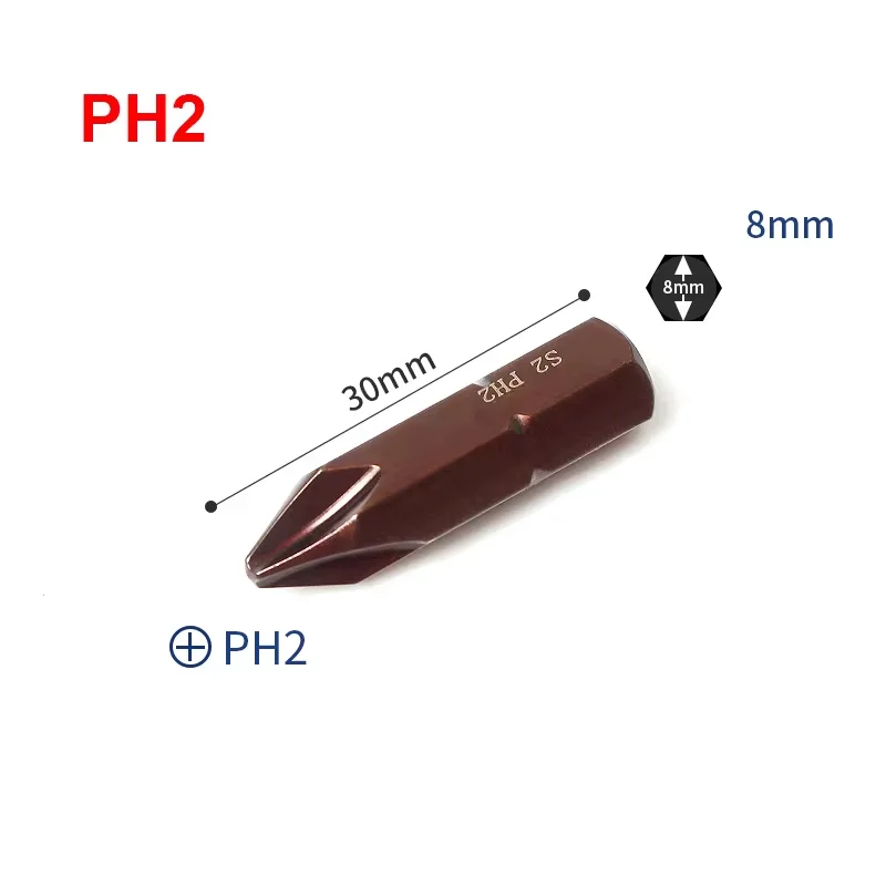 4pcs/set 30mm Short 5/16 inich 8mm Hex Shank Heavy Impact Phillips Screwdriver Cross Bit Tool S2 Alloy Steel PH1 PH2 PH3 PH4