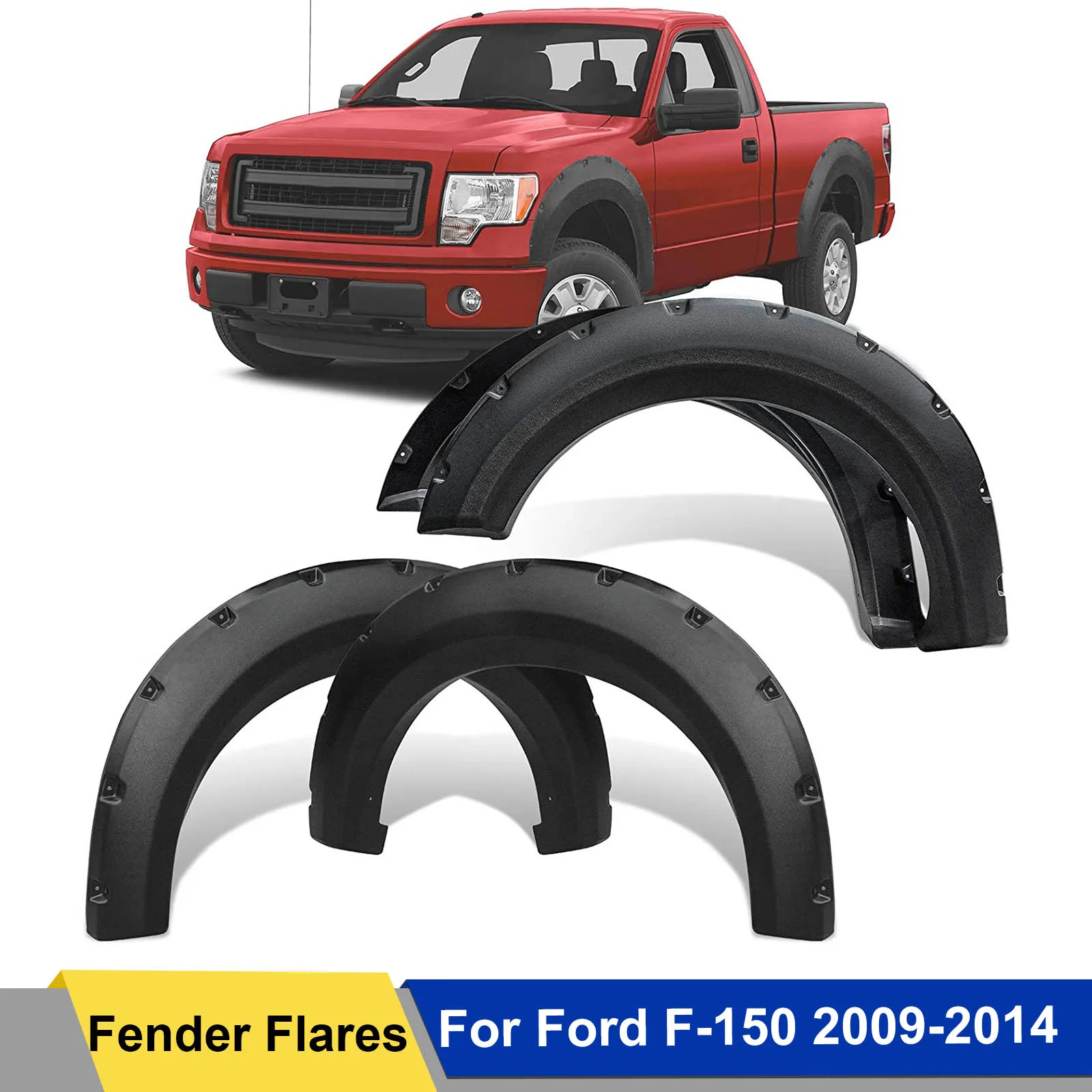 Mudguards Fender Flares Wheel Arch for Ford F-150  2009 2010 2011 2012 2013 2014 Pocket Style Bolt Rivet