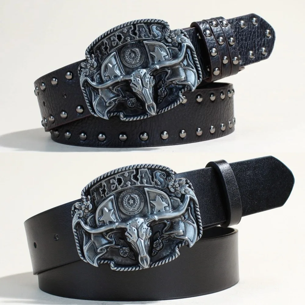 Cinturón Vaquero del Viejo Oeste TEXAS con Hebilla de Toro, Estilo Americano Texano, Cinturón de Moda para Hombre, Cinturón Retro para Jeans de Estados Unidos, para Mujer