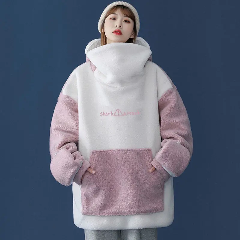 Christmas 2023 Hoodie Couple Outfit Lambswool Fashion Jacket Women Loose and Funny Clothes for Girl Kpop Warm Hoodies pullover