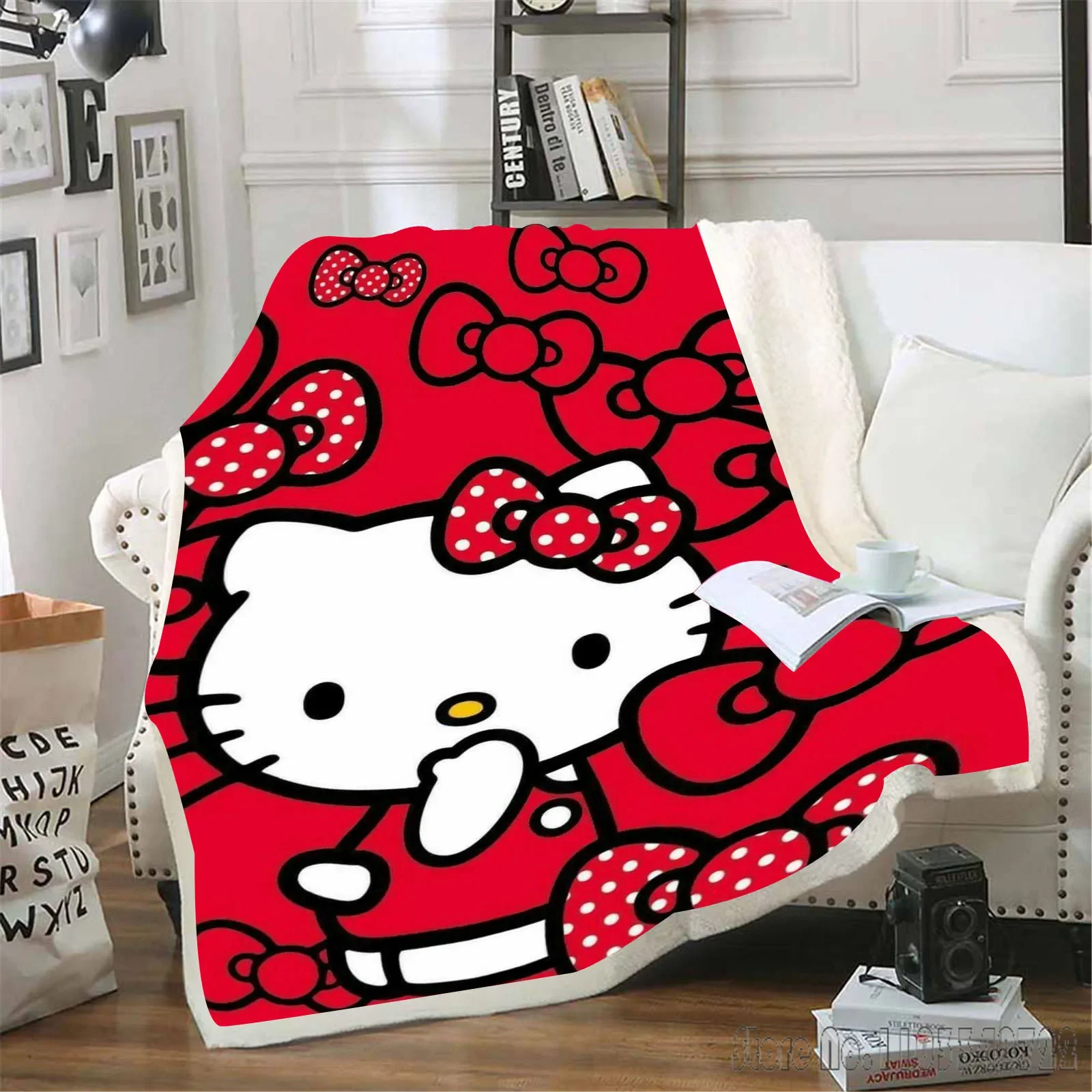 Hello Kitty Blankets Weighted Fluffy Stitch King Size and Throws Plush Children Printed Coral Fleece Fabric Kawaii Picnic