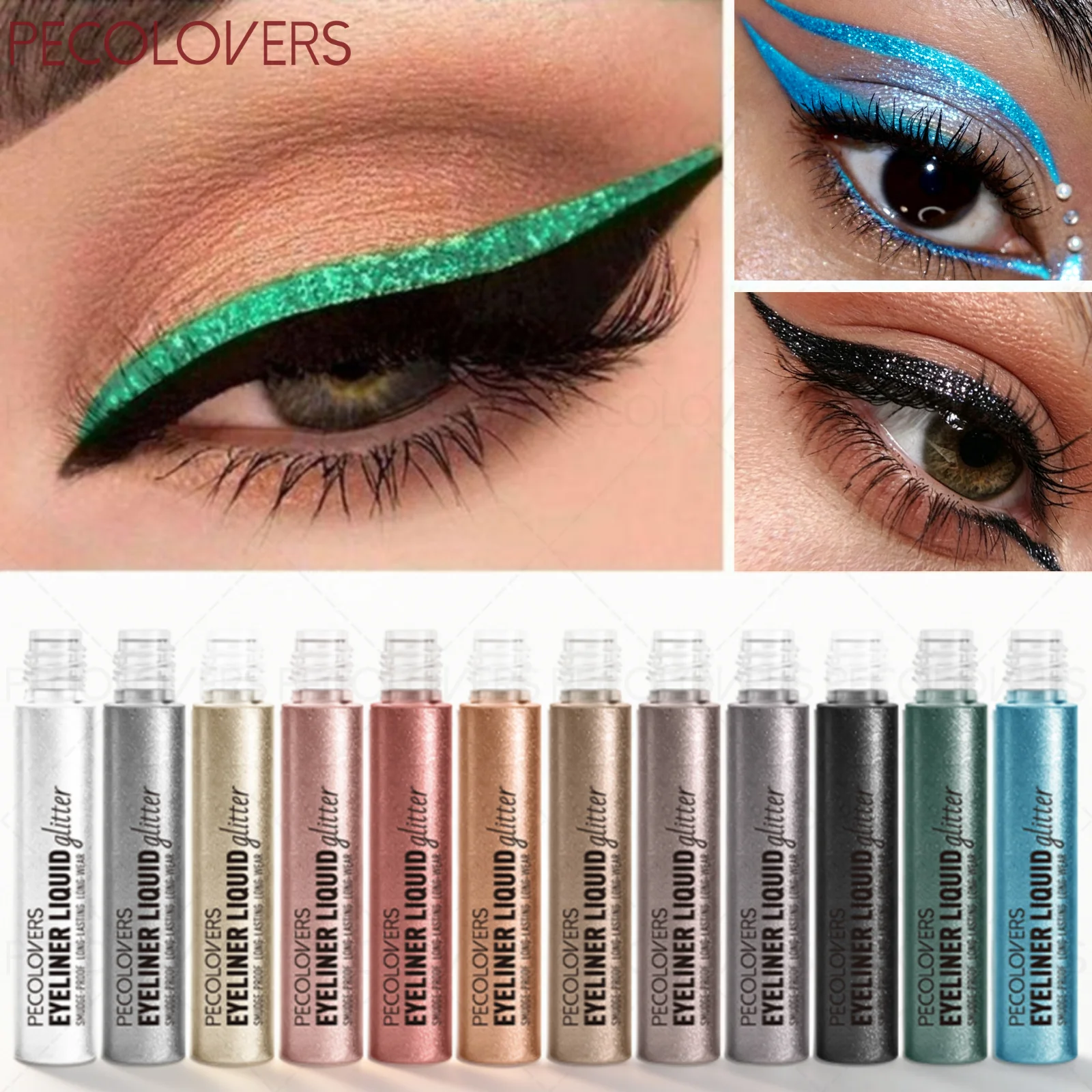 12PCS/Set Glitter Liquid Eyeliner, Waterproof, Pearlescent Fine Glitter Finish, Smooth, Quick-drying, Create Stylish Eye Makeup