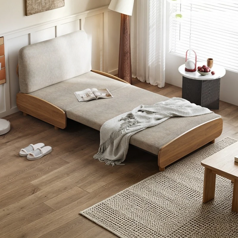 Solid wood sofa bed folding dual-purpose simple modern small apartment living room multi-functional single double retractable be