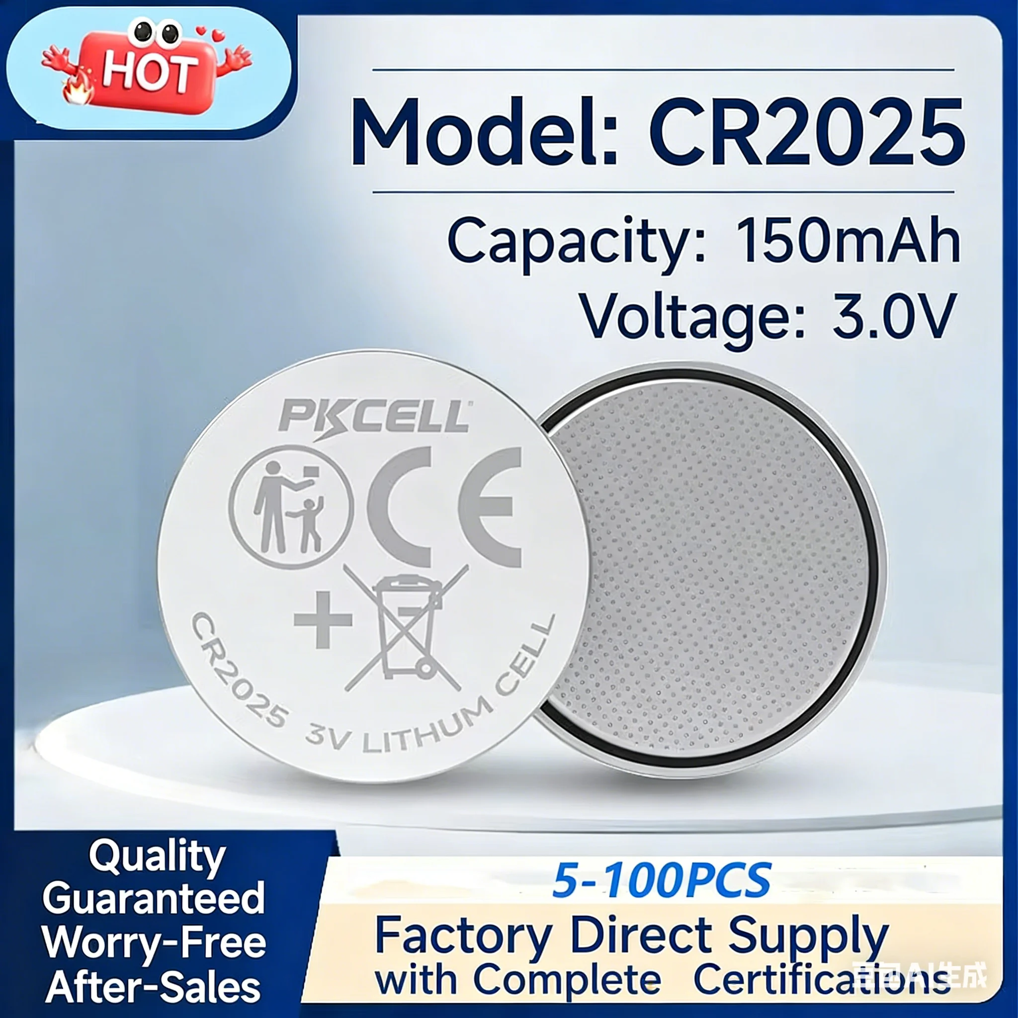 5-100pcs CR2025 3V Lithium Button Battery for  Batteries for Toys Clock Compute Remote Controllers Garage