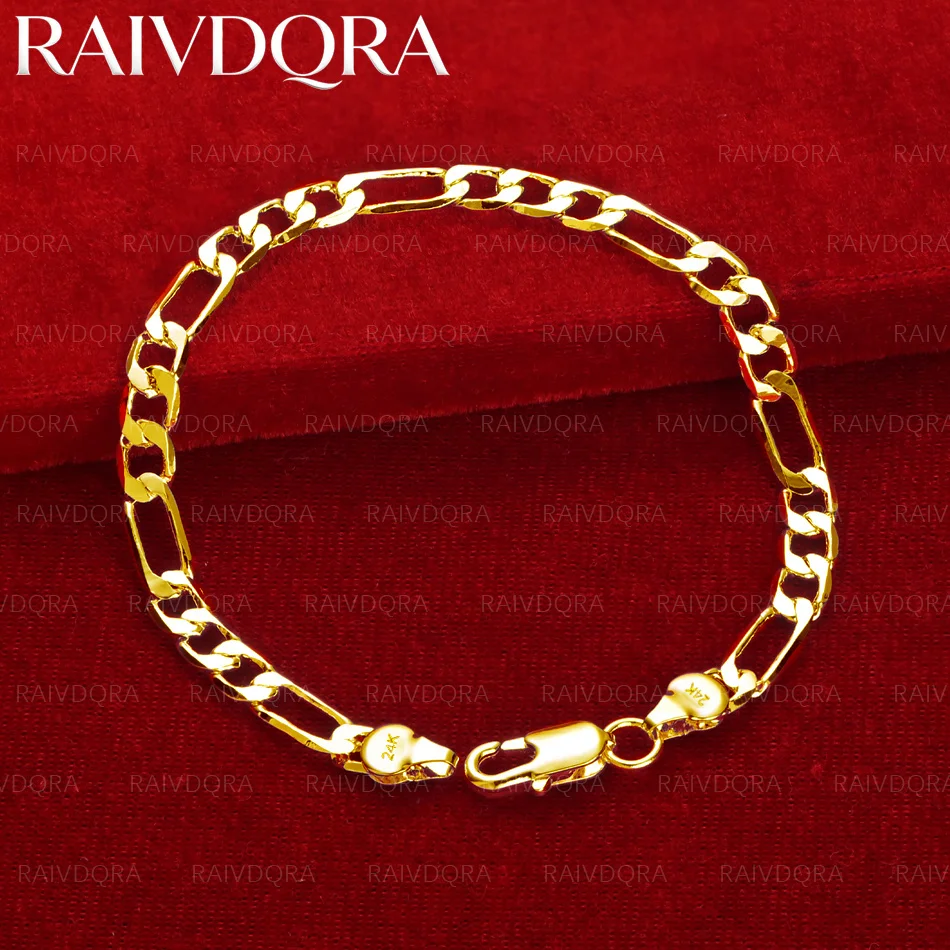 18K Gold Plated Chain Bracelet Fashion Charm Women Men Solid Wedding Cute Simple Models Jewelry