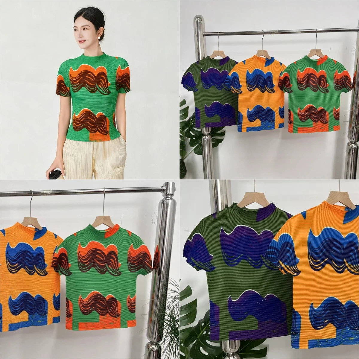 

Miyake Pleated 2025 Autumn and Winter Fashion Pleated Tops Women T-shirt Short-sleeved Senior Sense of Thin Small Shirt Clothes