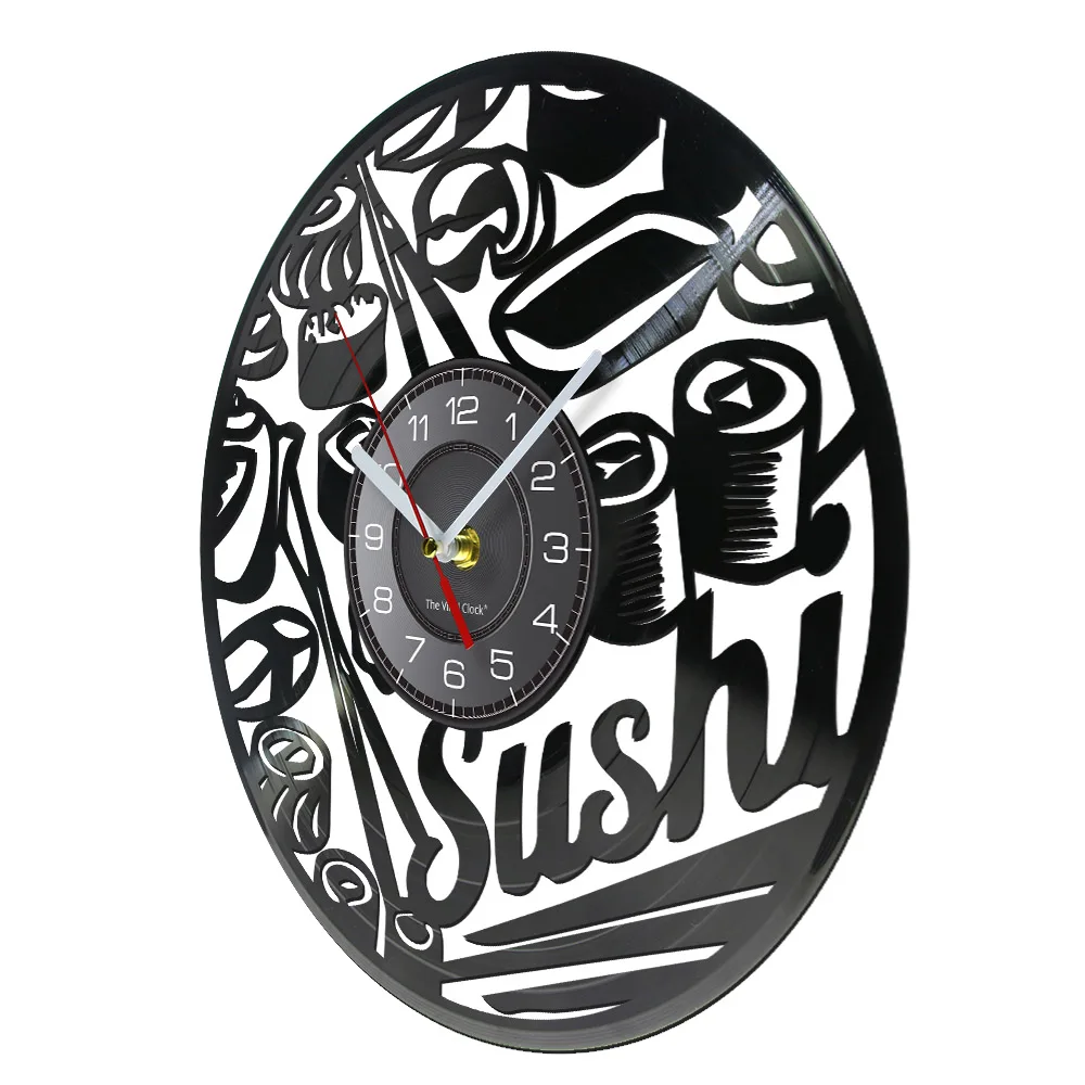 Japanese Foodie Sushi Roll Wall Clock Sashimi Sushi Bar Vintage Vinyl Record Wall Clock Sushi Party Janpanese Gourmet Wall Decor