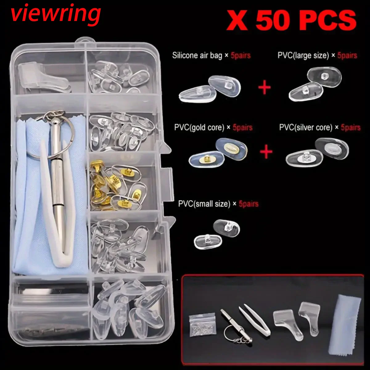 Almofadas de silicone macio para óculos, parafusos para óculos de sol, kit de reparo de óculos, suporte de nariz para óculos